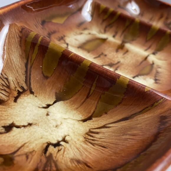 Retro Dryden Pottery Divided Dish Brown Orange‎ Yellow Console Serving Dish USA - Picture 10 of 10